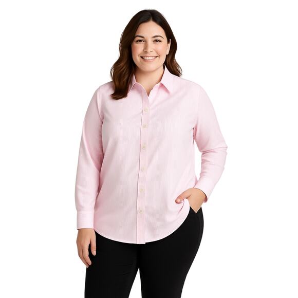 Lands’ End Women’s Button-Down Shirt, Pink/White Micro Stripe Size 18 - Picture 1 of 6